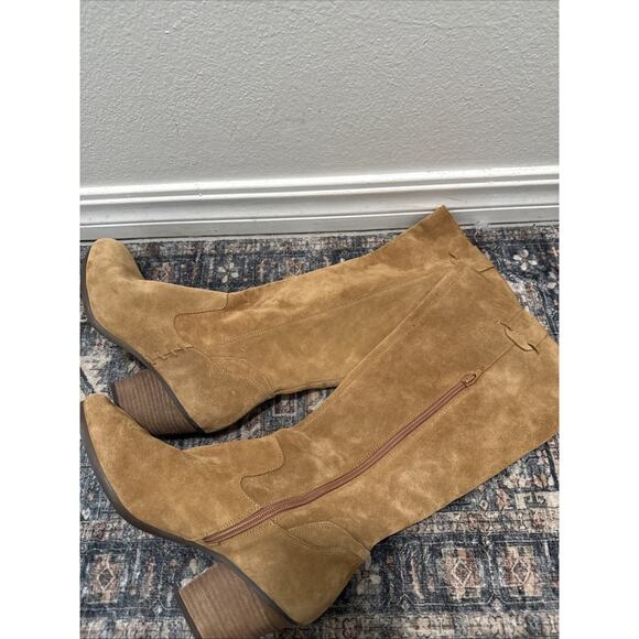 NEW Aerosoles Tall Knee Suede Boots Heel Size 10 Beige Zipper Women’s - Picture 1 of 9